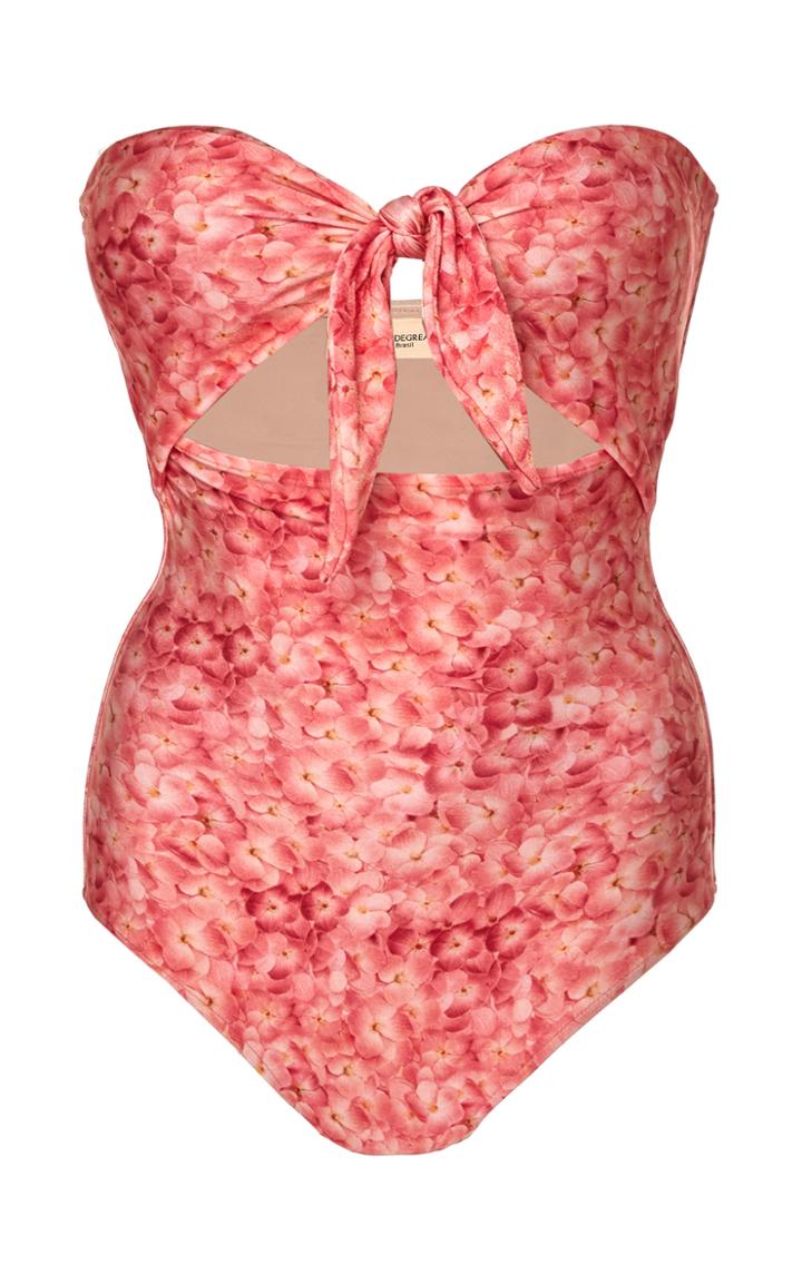 Adriana Degreas Tie Front Hydrangea Strapless Swimsuit