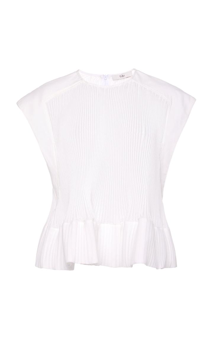 Tibi Pleated Cotton Yoked Top