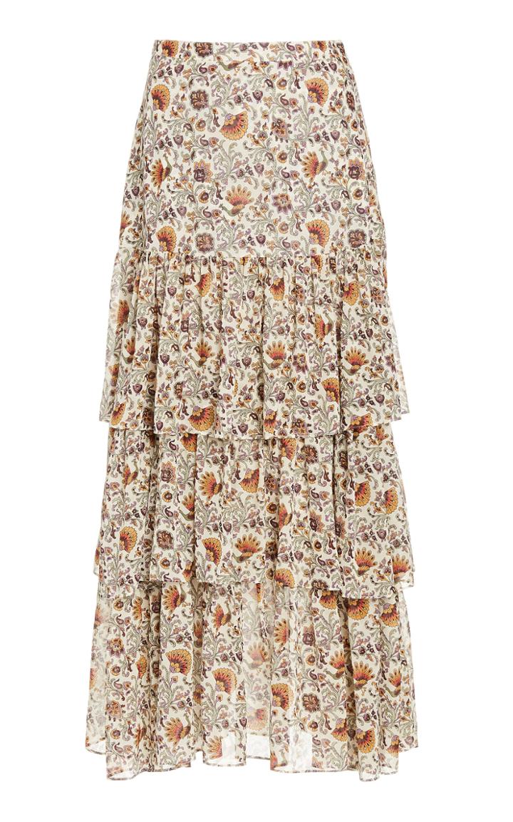 Moda Operandi Veronica Beard Shailene Tiered Floral Silk Midi Skirt