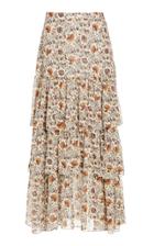 Moda Operandi Veronica Beard Shailene Tiered Floral Silk Midi Skirt