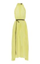 Ellery Pleated Belted Satin Maxi Dress