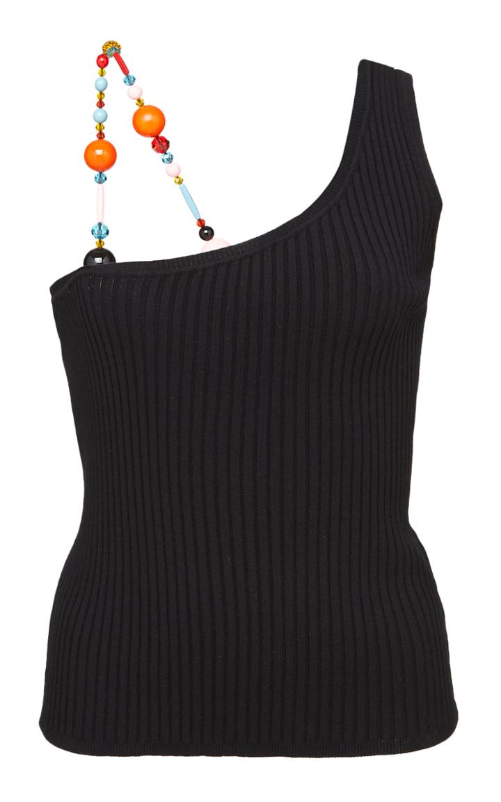 Emilio Pucci One Shoulder Ribbed Knit Beaded Top
