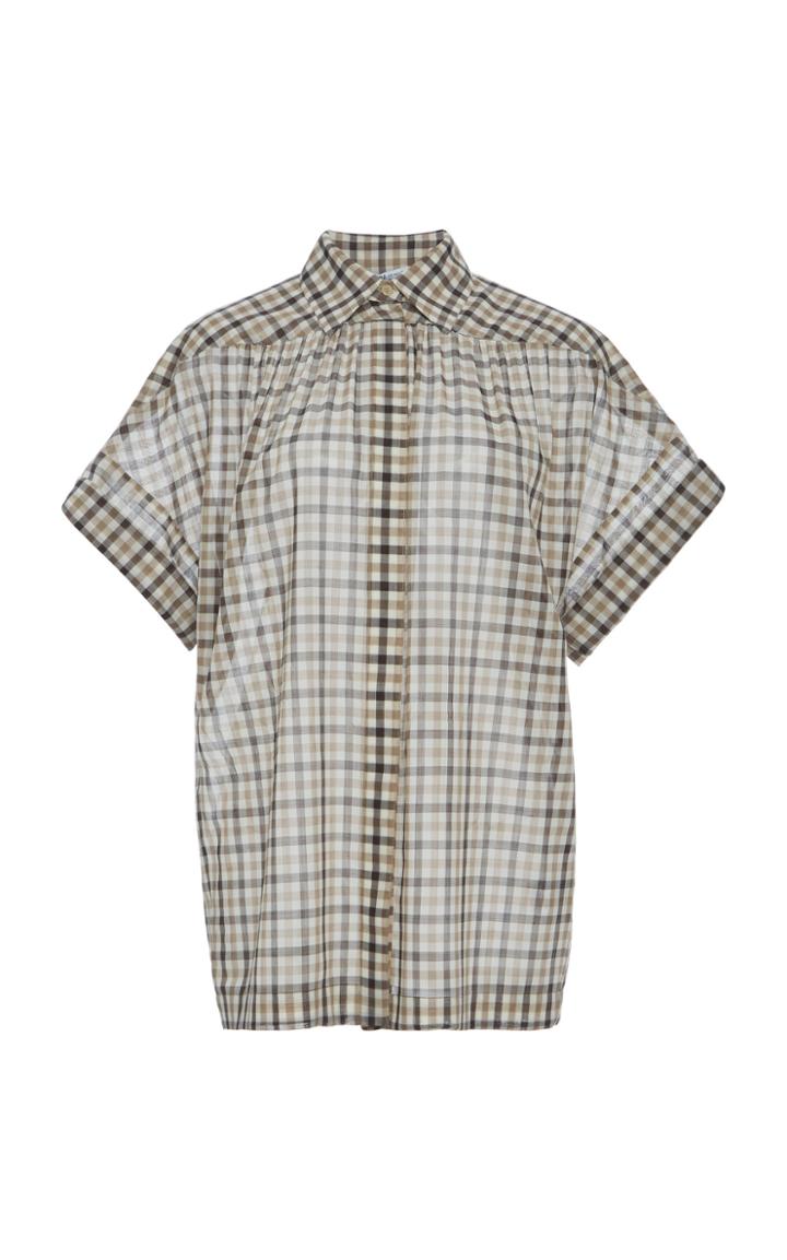 Moda Operandi Agnona Checked Wool-silk Voile Gathered Shirt Size: 38