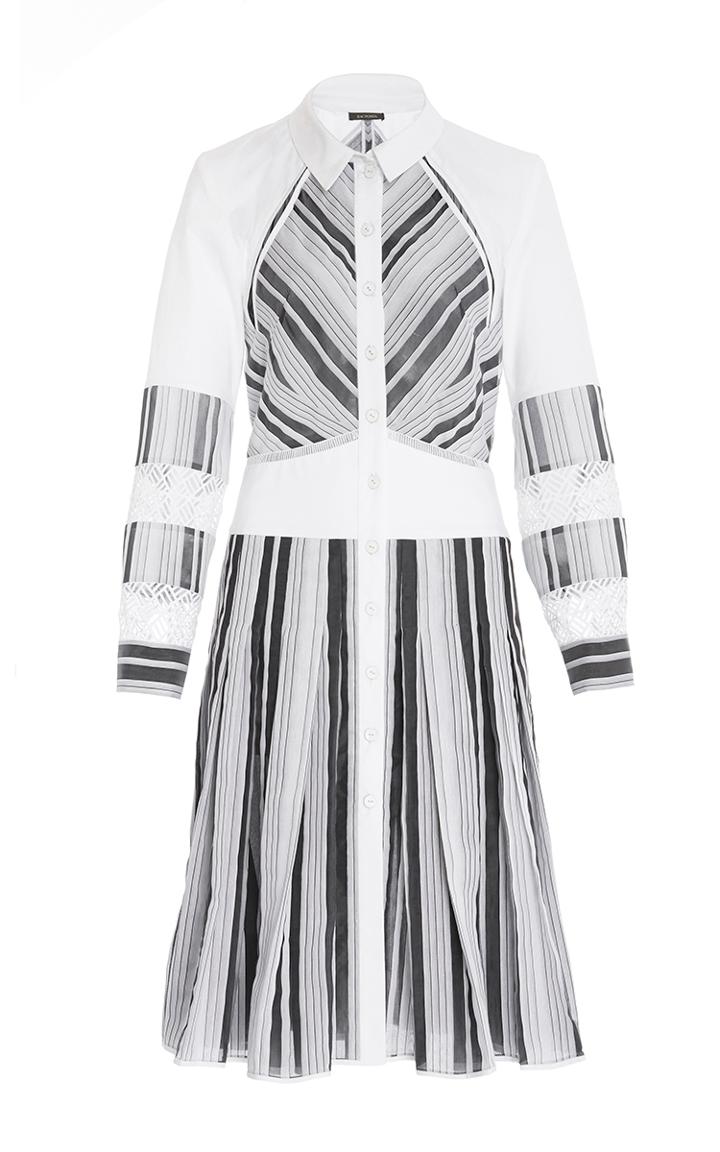 Zac Posen Stripe Cotton Organdy Long Sleeve Dress