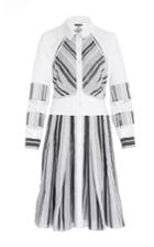 Zac Posen Stripe Cotton Organdy Long Sleeve Dress