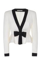 Alessandra Rich Bow-embellished Two-tone Peplum Wool Jacket