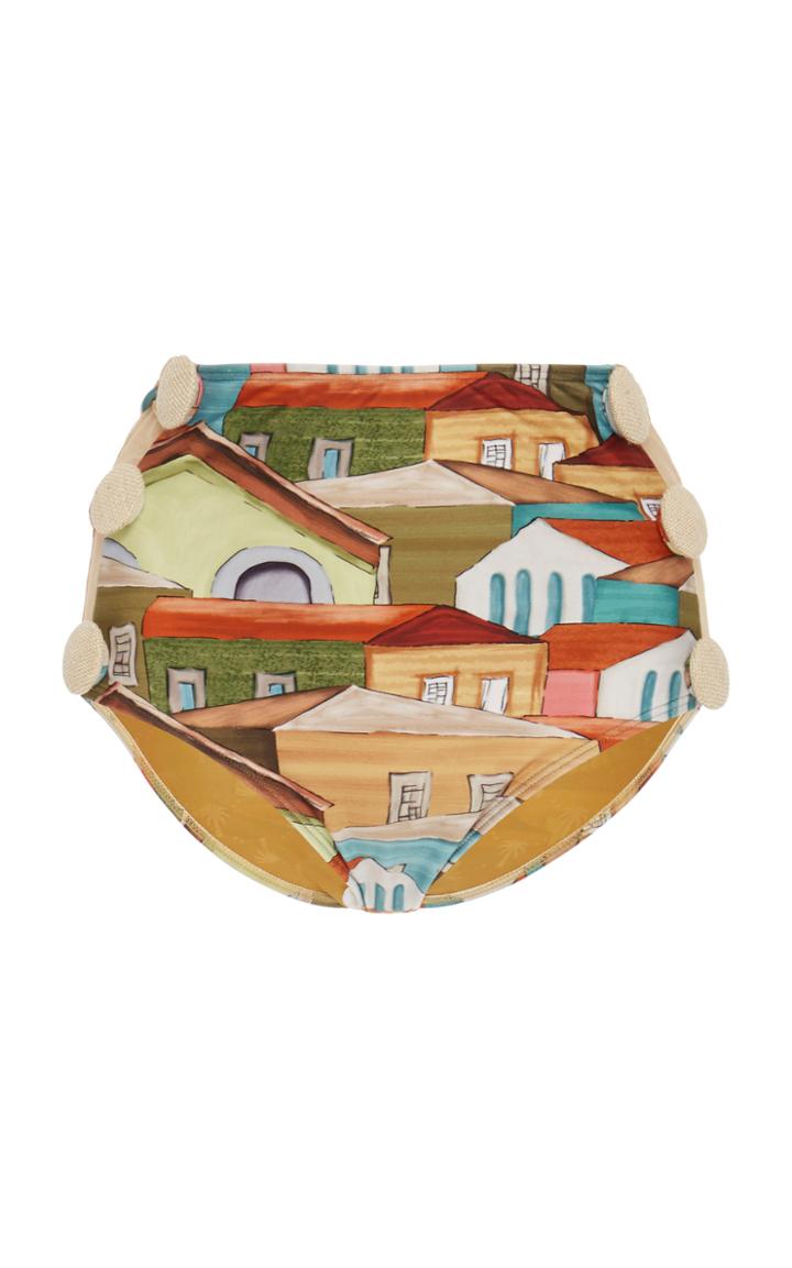 Agua De Coco Button-detailed Printed High-rise Bikini Bottom