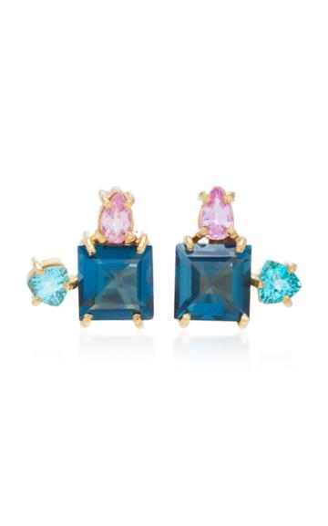 Carolina Neves 18k Gold Blue Topaz Sapphire And Apatite Earrings