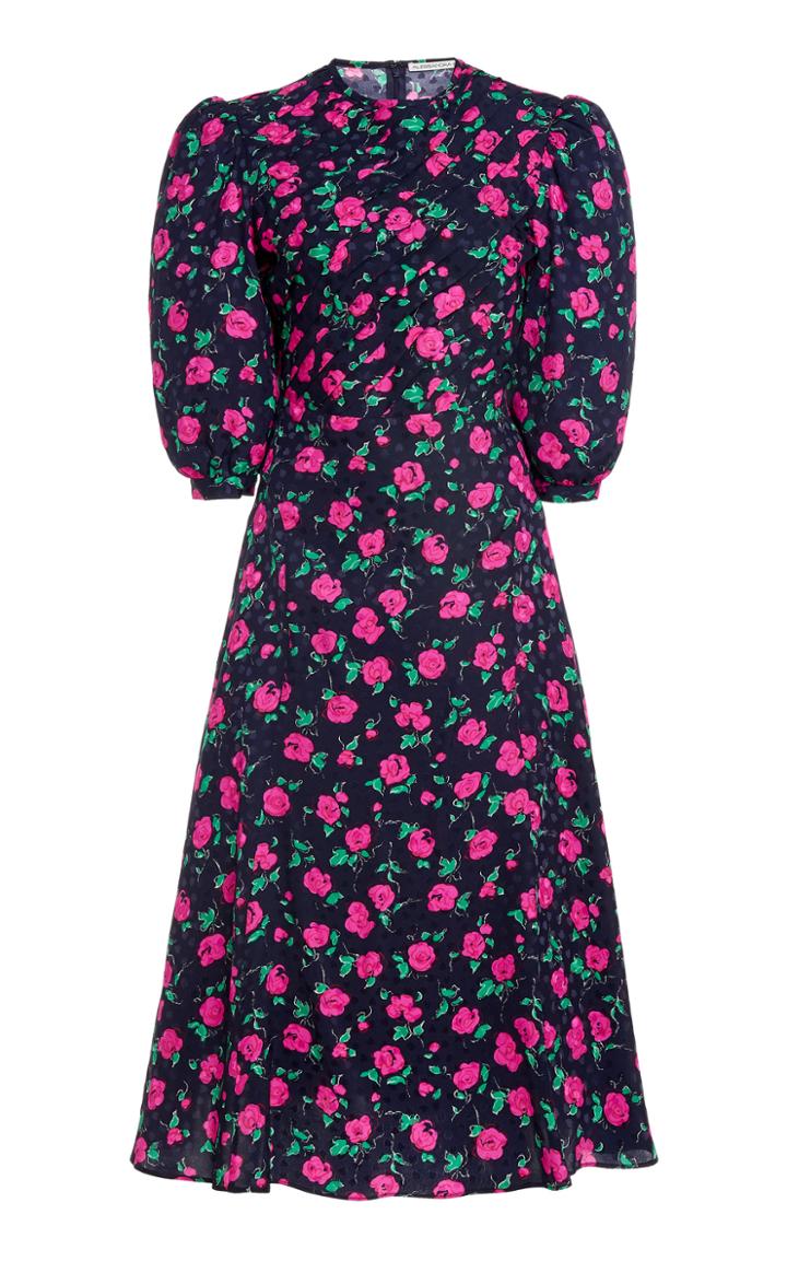 Moda Operandi Alessandra Rich Floral Silk Dress With Pleated Top