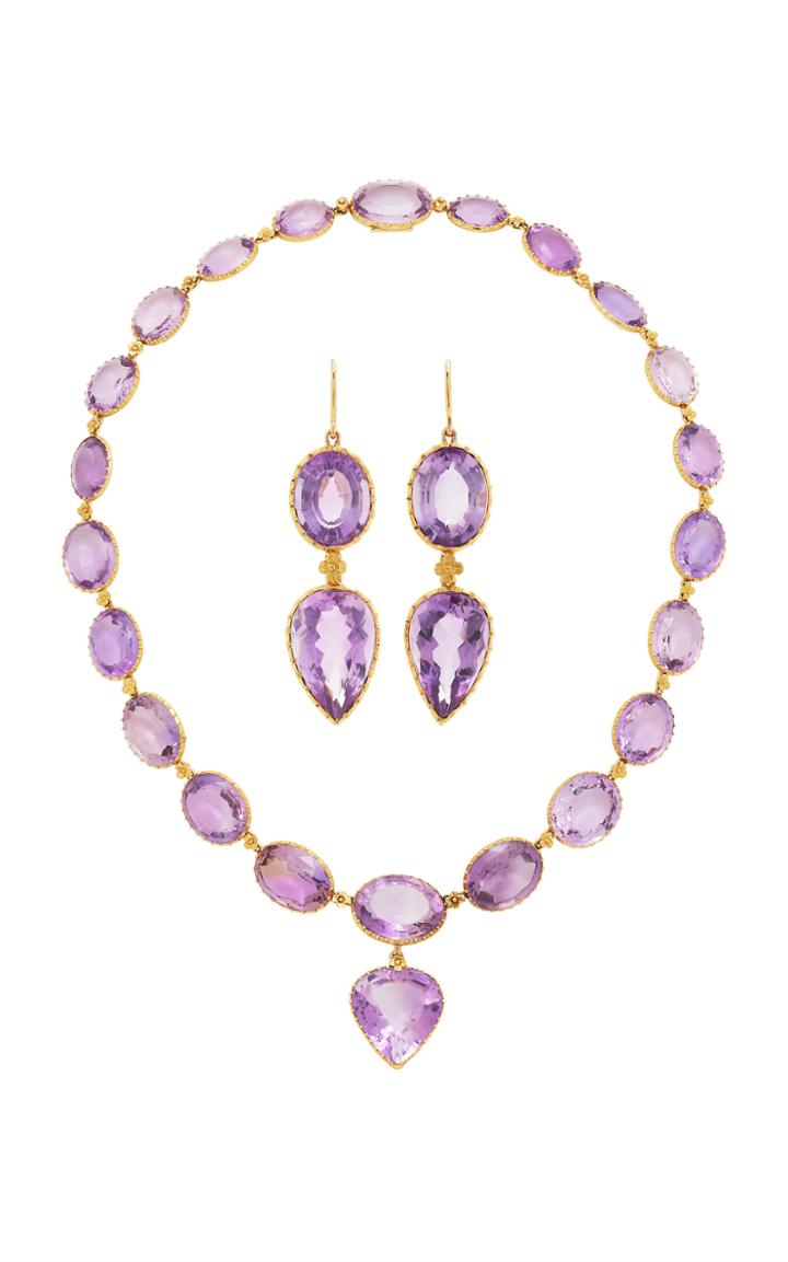 Fred Leighton Set Of Antique Amethyst Riviere Necklace And Pendant Earrings