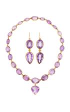 Fred Leighton Set Of Antique Amethyst Riviere Necklace And Pendant Earrings