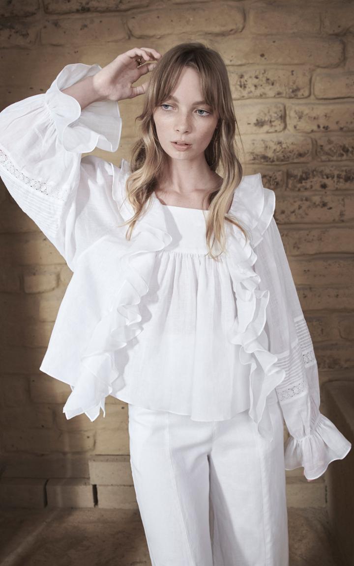 Moda Operandi Joslin Gretal Linen Ramie Cotton Crochet Smock Top