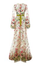 Naeem Khan Tie-detailed Embroidered Chiffon Gown