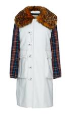 Marni Woven Cotton Coat With Dyed Shearling Collar