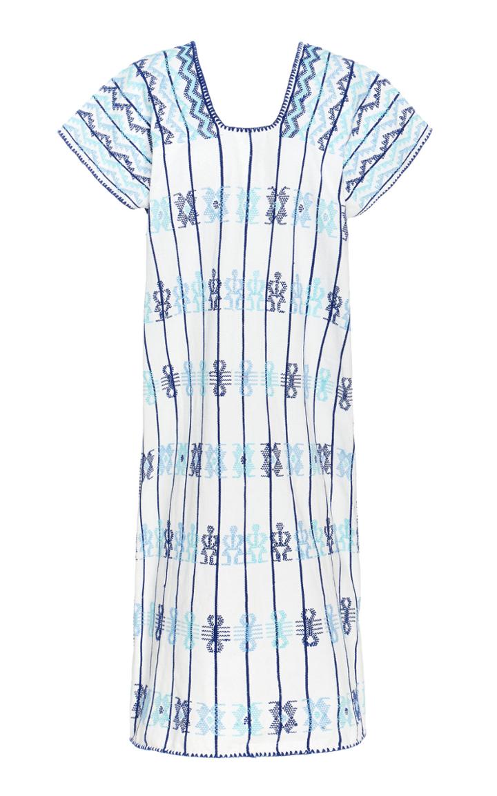 Pippa Holt White And Blue Cotton Midi Caftan