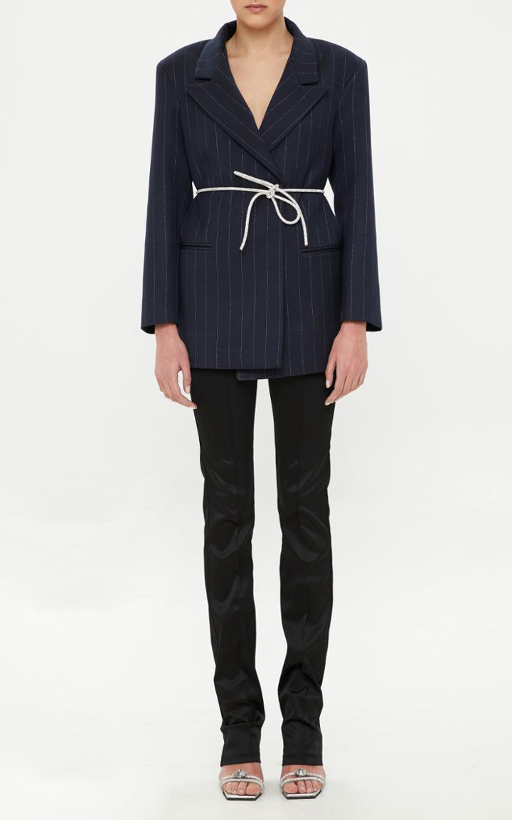 Moda Operandi Mach & Mach Sailor Blue Blazer With Crystal Bow Belt