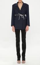 Moda Operandi Mach & Mach Sailor Blue Blazer With Crystal Bow Belt
