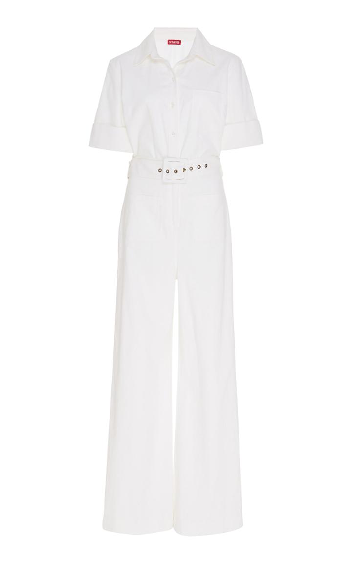 Staud Zavey Belted Linen-cotton Wide-leg Jumpsuit