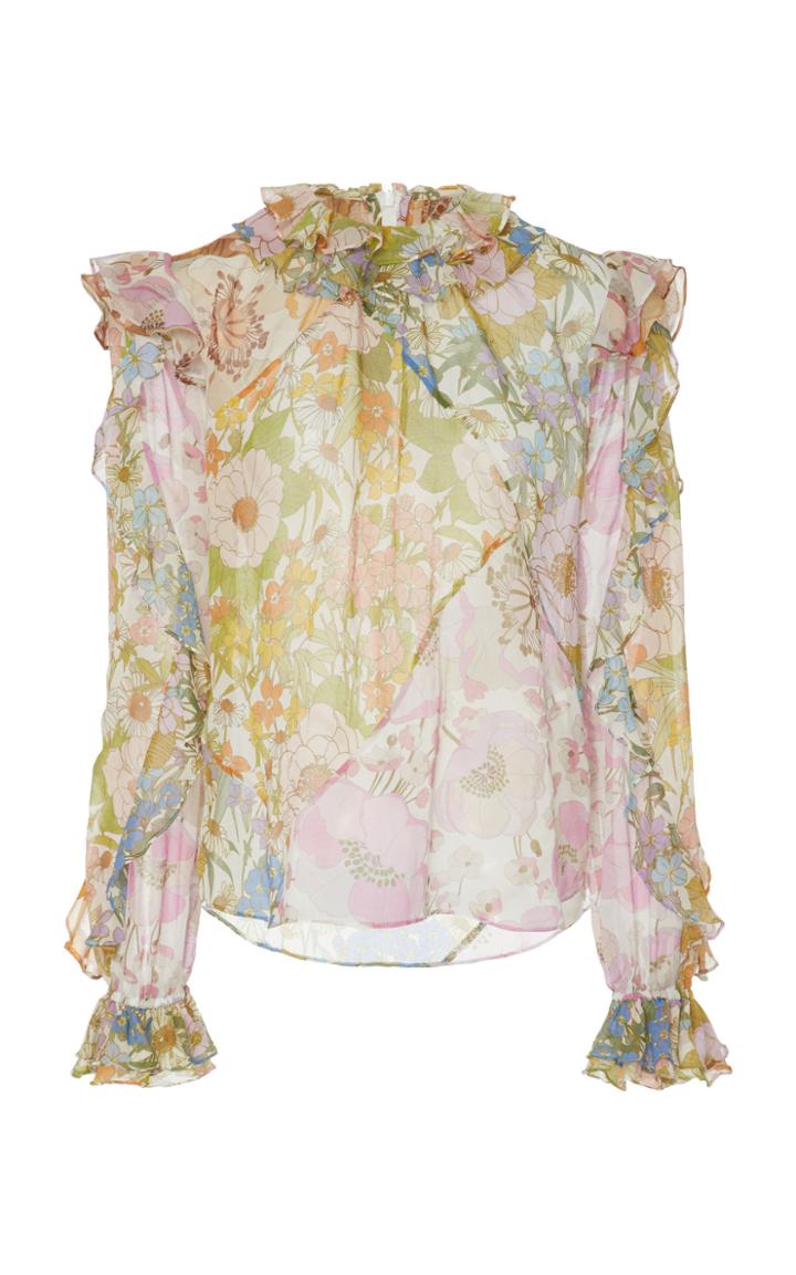 Zimmermann Ruffled Floral-print Cotton-blend Blouse Size: 1