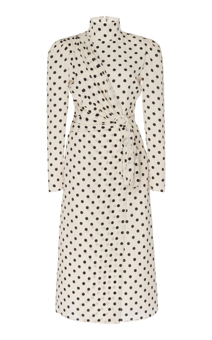Moda Operandi Alessandra Rich Draped Mock Neck Silk Dot Dress Size: 36