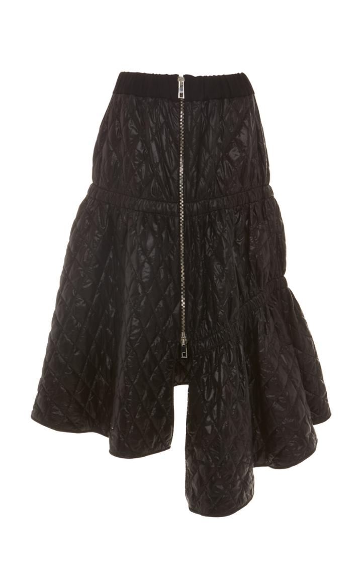 Tibi Quilted Asymmetric Shell Midi Skirt