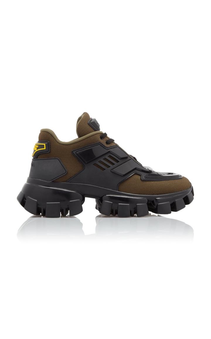 Prada Combat Leather-trimmed Mesh And Rubber Sneakers Size: 36