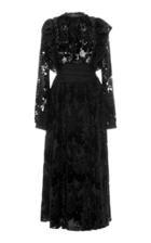 Rochas Ruffled Flocked Velvet Midi Dress