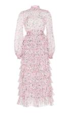 Giambattista Valli Ruffled Floral Print Silk Crepe Gown