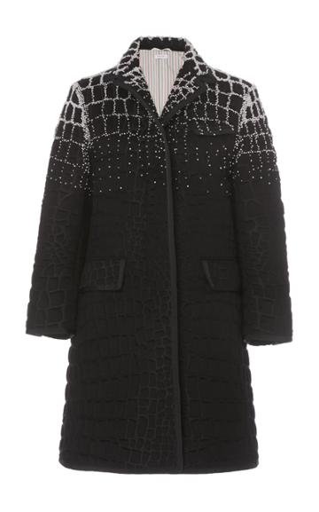 Thom Browne Cashmere-blend Crocodile Pattern Embroidered Coat