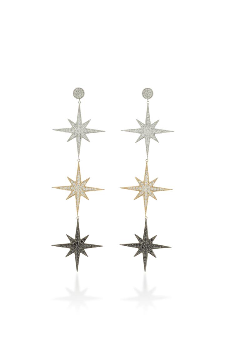 Sydney Evan Pave 3 Starburst Statement Earrings
