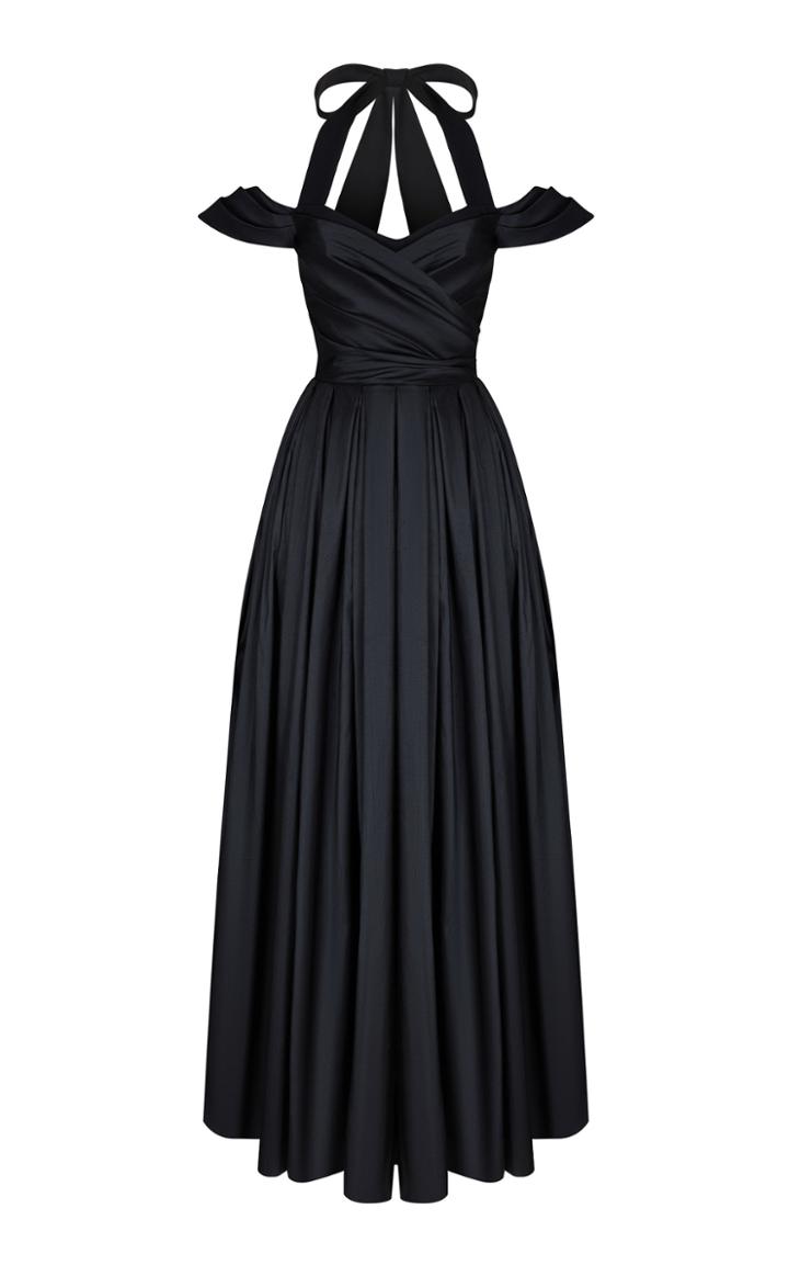 Rasario Halterneck Silk And Crepe Gown