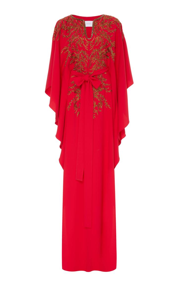 Marchesa Metallic Embroidered Crepe Caftan