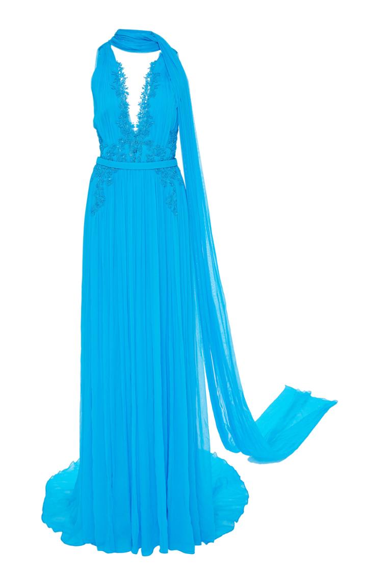Pamella Roland Draped Chiffon Gown