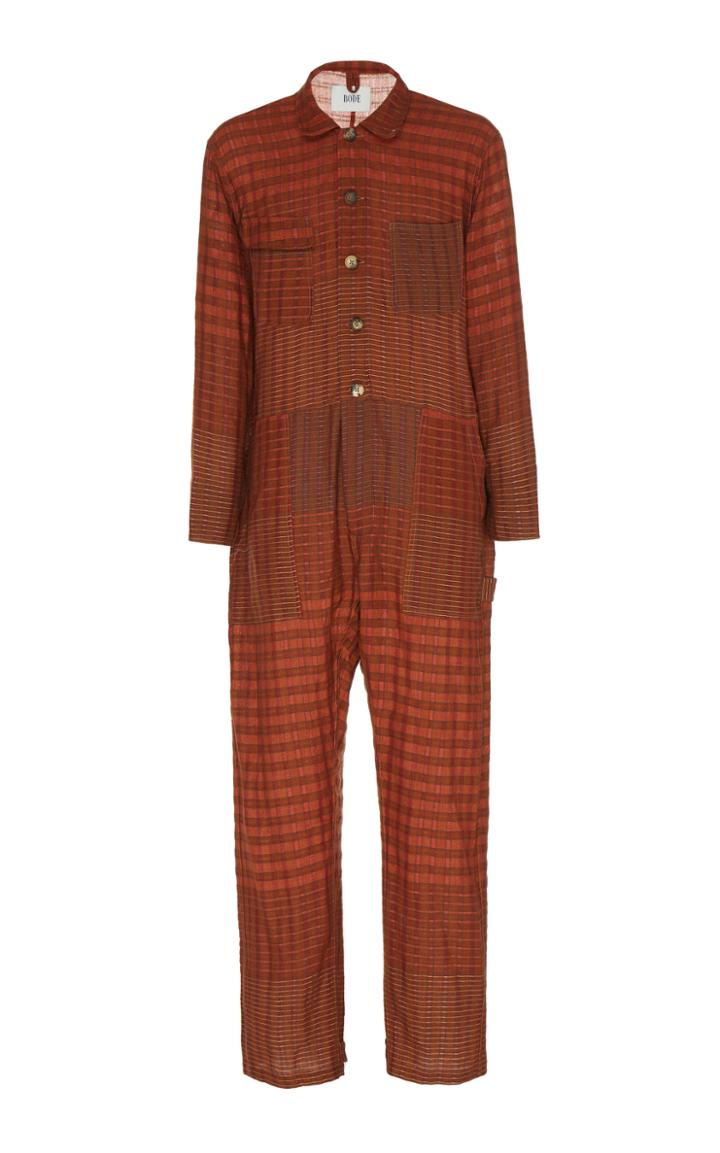 Bode Silk Wagon Plaid Jumpsuit