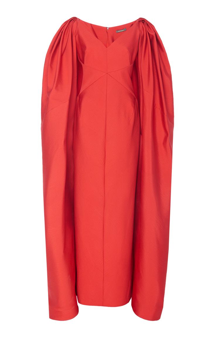 Zac Posen Pleated Cape-accented Faille Gown