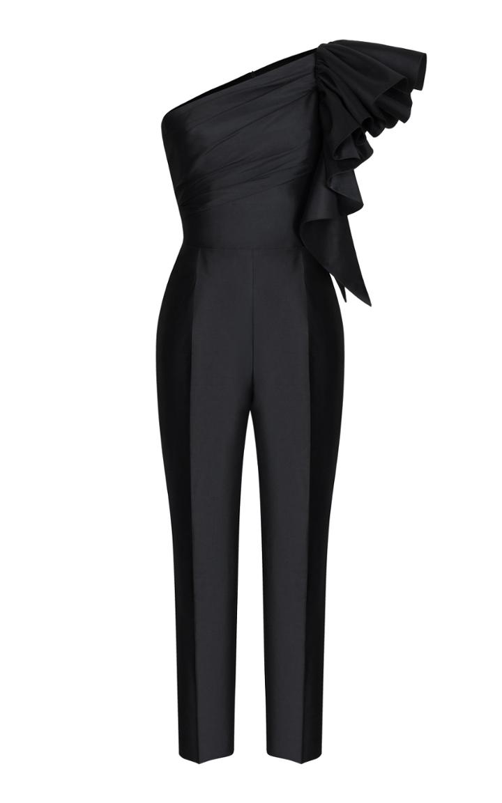 Rasario Ruffled Silk Satin Jumpsuit