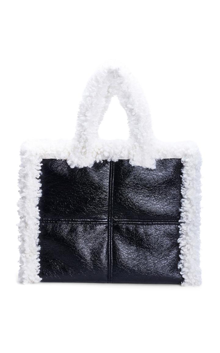 Stand Studio Lola Large Shearling-trimmed Faux-leather Tote