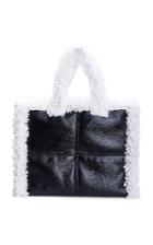 Stand Studio Lola Large Shearling-trimmed Faux-leather Tote