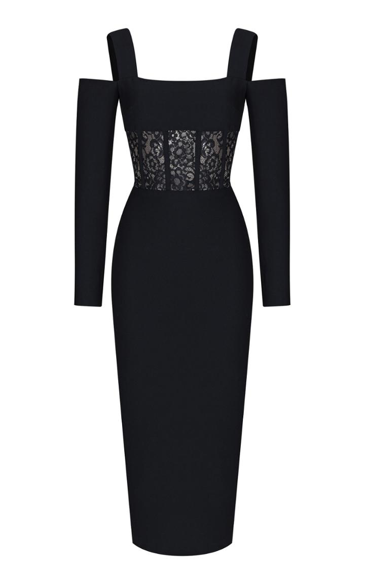 Rasario Cold-shoulder Crepe And Lace Midi Dress