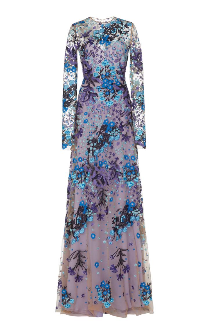 Naeem Khan Floral Jacquard-knit Mesh Gown