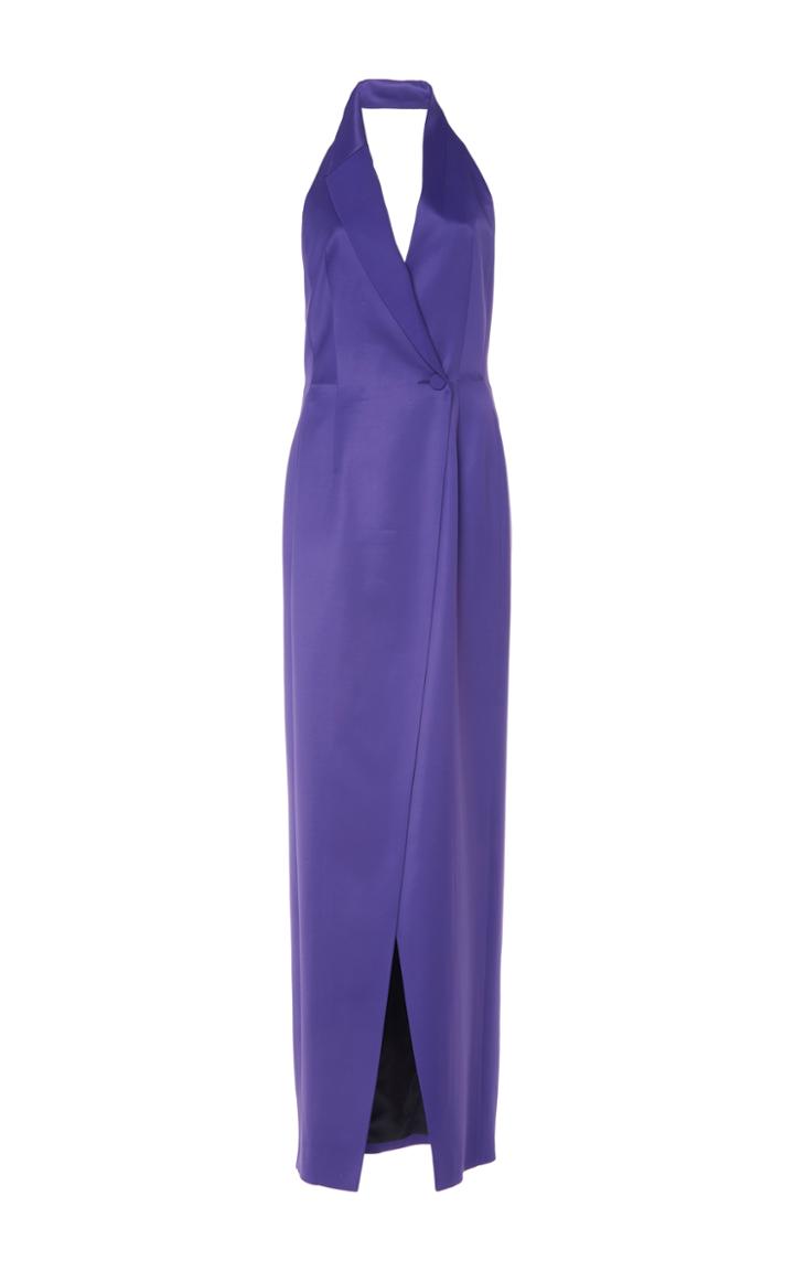 Pallas Purple Baccara Halter Lapel Dress