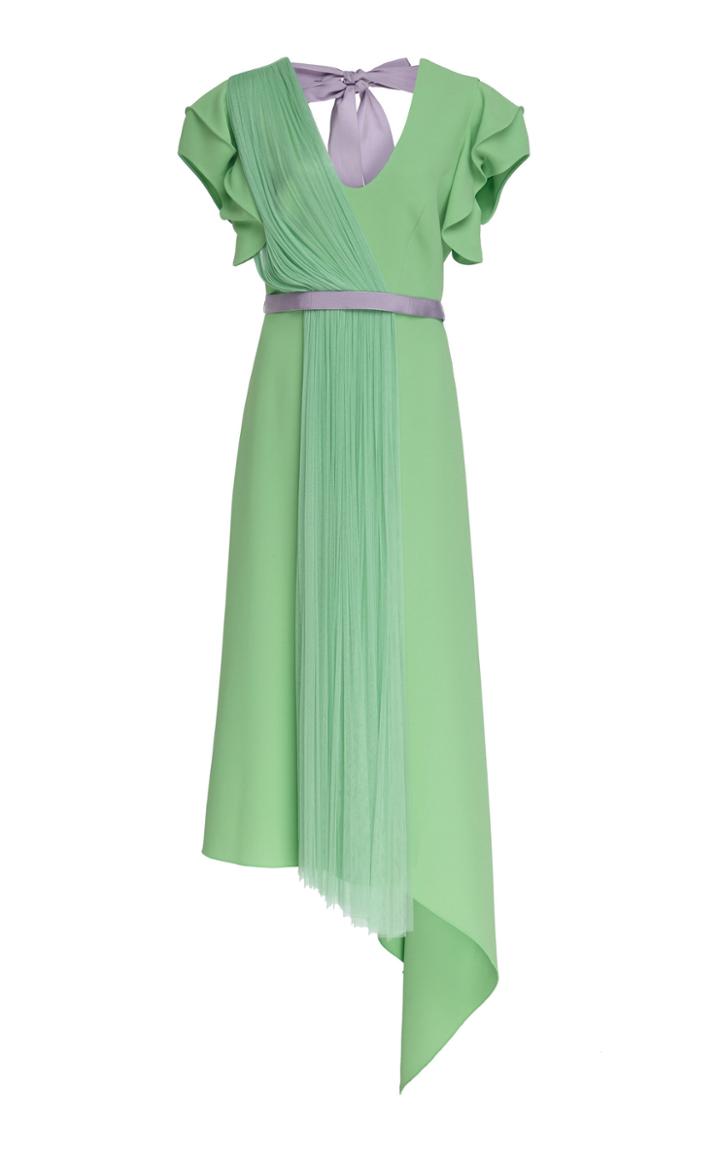 Delpozo Bow-detailed Tulle-paneled Midi Dress