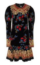 Naeem Khan Embroidered Velvet Long Sleeve Puff Dress