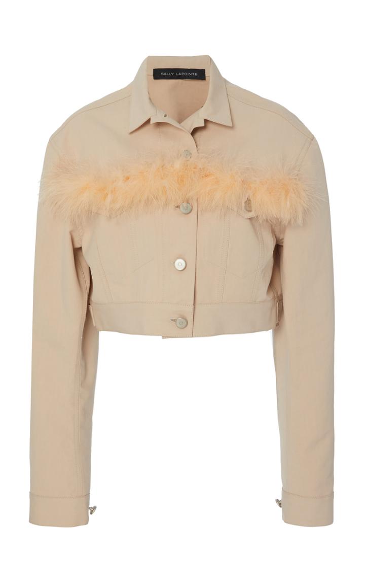Sally Lapointe Cropped Feather-trim Cotton And Silk Canvas Jacket