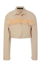 Sally Lapointe Cropped Feather-trim Cotton And Silk Canvas Jacket
