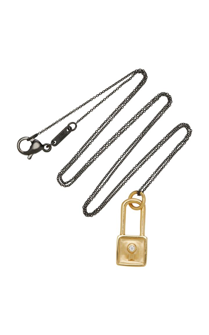 Monica Rich Kosann 18k Gold Diamond Square Lock Charm Necklace