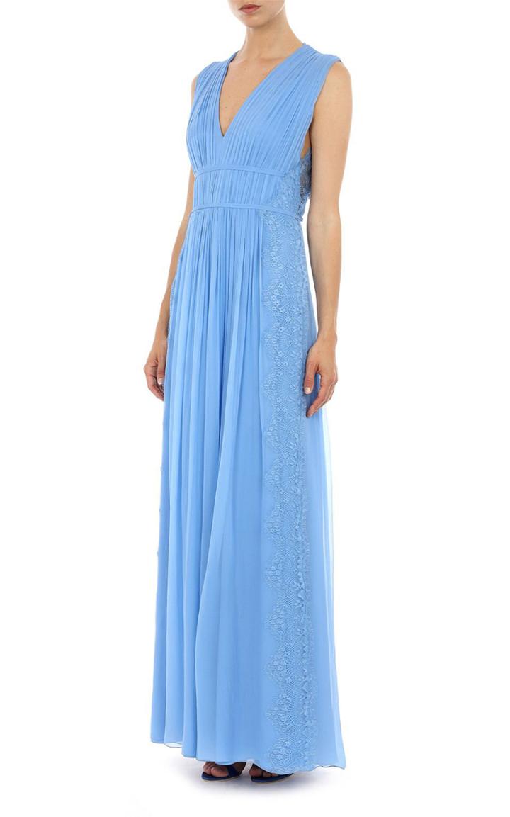 Moda Operandi Alberta Ferretti Lace-trimmed Pleated Silk Chiffon Gown