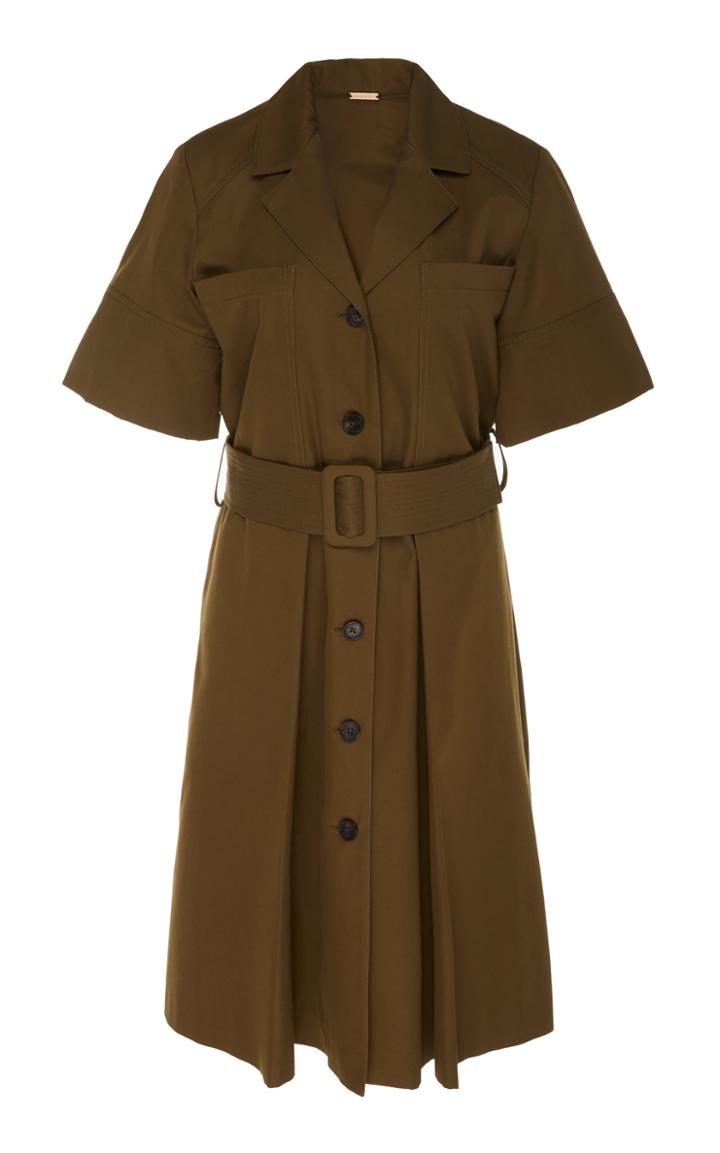 Adam Lippes Box Pleat Buckle Waist Cotton Dress