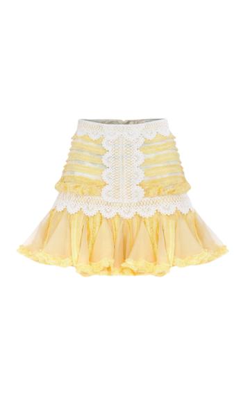 Raisa Vanessa Yellow Mini Skirt Floral Embroieded Lace