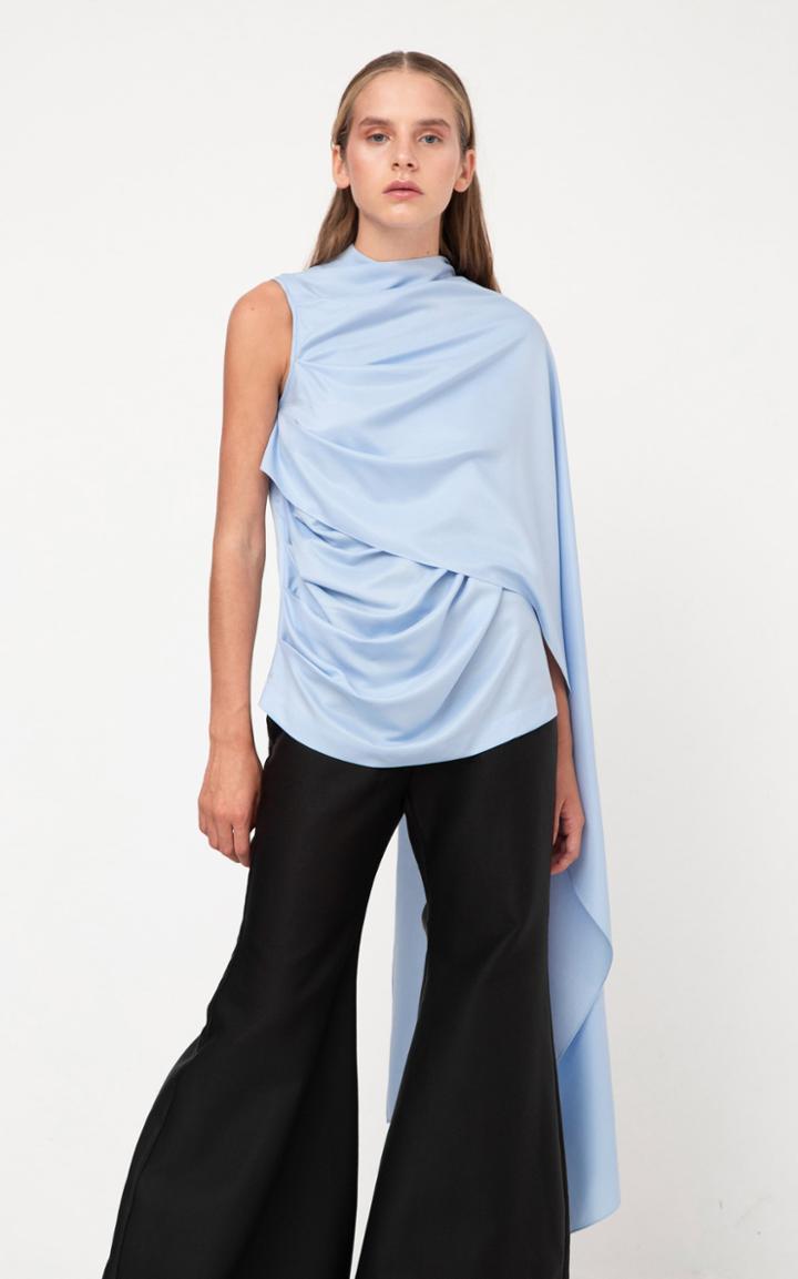 Aleksandre Akhalkatsishvili Draped Satin Mockneck Top